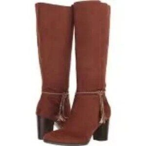 Aerosoles Stonewall Faux Suede Brown Heeled Boots Size 8.5 Memory Foam NIB